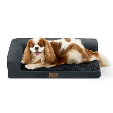Imagem de COZY KISS Cama ortopédica para cães de tamanho médio e pequeno, cama de gaiola para cães, sofá antiderrapante de espuma em forma de L com capa removível lavável, adequada para animais de estimação de