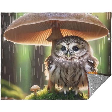 Imagem de TSENQUE Cobertores grandes de cogumelo coruja fofo para sofá presentes de viagem ao ar livre 177,8 cm x 139,7 cm cobertor rosa personalizado verde