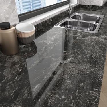 Imagem de WESTICK Papel de contato de mármore preto claro à prova d'água para mesa de bancada 45 x 508 cm