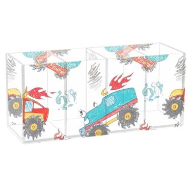 Imagem de TSENQUE Porta-canetas de desenho animado personalizado para arte de mesa, caminhões de desenho animado, suporte de pincel de acrílico, copo de lápis estacionário