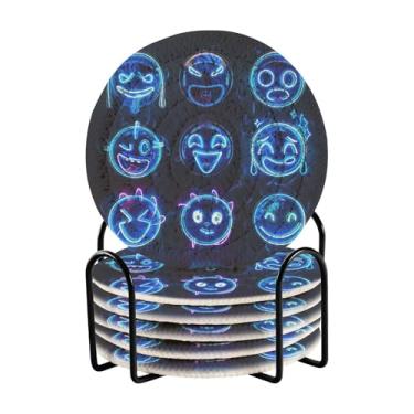 Imagem de Conjunto de 6 porta-copos de bar Blue Face com rack de armazenamento preto, 10 cm de diâmetro, porta-copos de cerveja