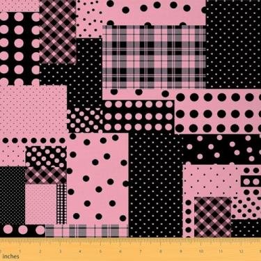 Imagem de Tecido preto rosa de bolinhas da The Yard patchwork xadrez feminino tecidos românticos para amantes de costura estilo lindo francês tecido simples para decoração de quarto e estofamento DIY 1 jarda