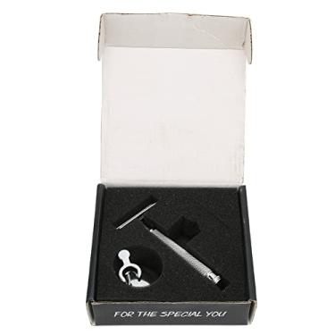 Imagem de Semme Kit de Barbear Manual Profissional de Borda Dupla para Homens Com Cabo de Liga de Alumínio e Liga de Zinco para Barbearia de Qualidade, Barbear Suave e Rente, Prata