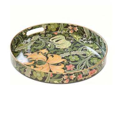 Imagem de Bandeja de servir redonda com alças, bandeja moderna para mesa de café, bandejas de plástico de 33 cm para mesa de centro otomana, bandejas decorativas para sala de estar