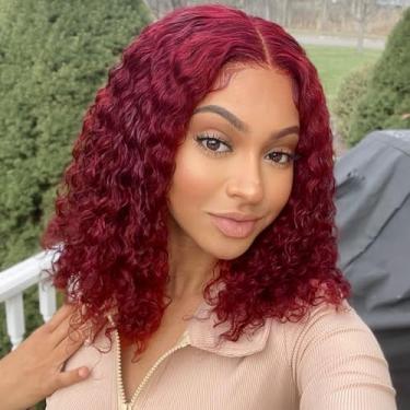 Imagem de Peruca Hihmarm 99j Borgonha Bob Cabelo Humano 13x6 Onda Profunda HD Lace Front Perucas de Cabelo Humano Pré-Selecionada Lace Frontal Bob Perucas Use e Use Peruca Sem Cola 14 Polegadas