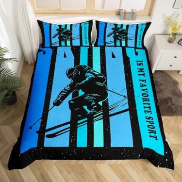 Imagem de Conjunto de capa de edredom de esqui, tamanho Queen, para meninos e homens, para decoração de quarto de crianças, meninos, homens, adolescentes, esportes ao ar livre, conjunto de edredom para esportes