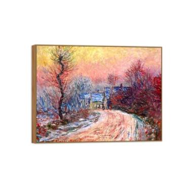 Imagem de BMZFYBS Claude Monet Famosas Impressões em Tela de Parede Prontas para Pendurar no Pôr do Sol de Inverno Quadro Quadro de Madeira para Decoração de Sala de Estar 40 x 50 cm 16 x 20 pol