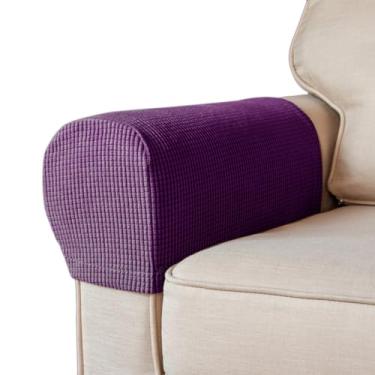 Imagem de BAHULA Capas elásticas para apoio de braço de elastano para cadeiras, sofás, poltronas, poltronas, poltronas, poltronas, poltronas, antimanchas e laváveis, conjunto com 2, roxo