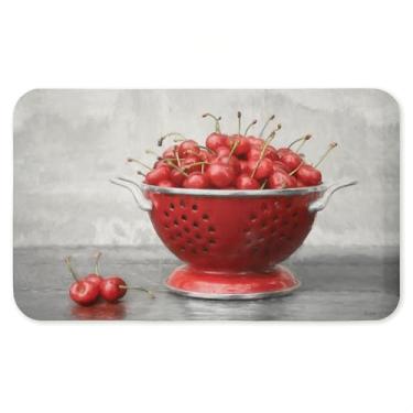 Imagem de Colander of Fresh Cherries Tapete antifadiga, ergonômico acolchoado para cozinha e tapete de pé com suporte antiderrapante, tapete confortável ecológico, design por Lori Deiter, 76 x 45 cm