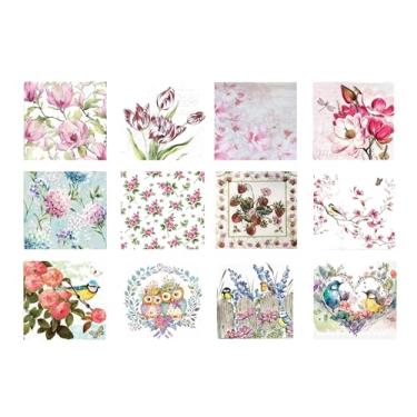 Imagem de 12 estilos sortidos guardanapos de dia dos namorados para decoupage, uma variedade de guardanapos florais sortidos papel decorativo de dia das mães para decoupage, lindo papel de pássaro de primavera