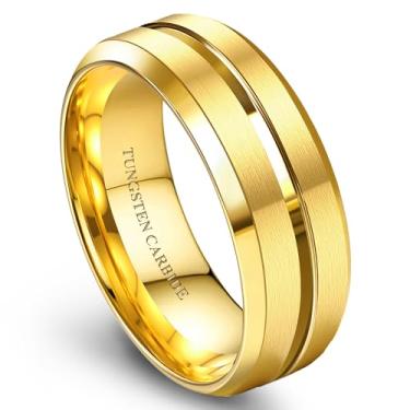 Imagem de Jstyle Anéis de noivado masculinos de tungstênio preto/prata/dourado, 8 mm, bordas chanfradas, acabamento fosco, ajuste confortável, tamanho 7-14, Carboneto de tungstênio, Sem pedra preciosa