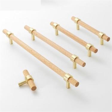 Imagem de HTNAFONI Puxadores de porta de móveis de acrílico puxadores de gaveta de armário de liga de zinco puxadores de madeira para armário de porta de armário 1 peça (madeira de faia 160 mm)