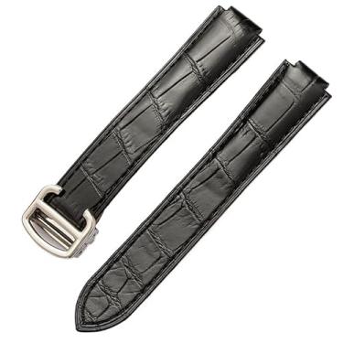 Imagem de IENYU Pulseira feita à mão azul preto jacaré pele de crocodilo para pulseira de pulso de balão azul Cartier fecho de despolimento (cor: preto, tamanho: 8 mm)