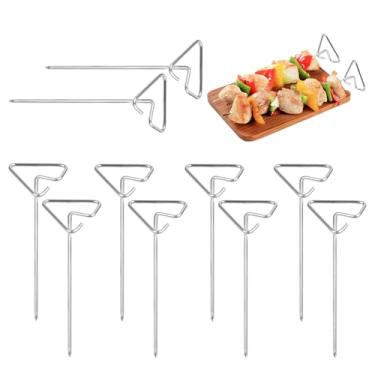 Imagem de Espetos Para Churrasco,Ferramentas de Grelhar Verticais em Aço Inoxidável,Jogo De 10 Espetos Para Grelhar | Para Carne Vegetais Camarão Churrascos Piqueniques E Acampamentos