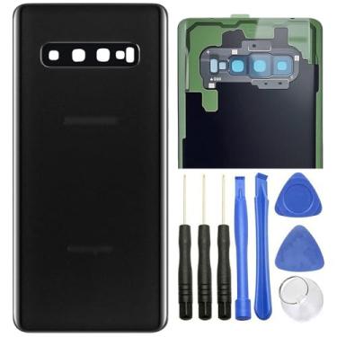 Imagem de Ubrokeifixit Compatível com invólucro traseiro de vidro com lente de vidro para câmera para Samsung Galaxy S10+ Plus 6,4" SM-G975U G975W G975F G975U1 G975N G975X (não para S10 5G 6,7"), Preto