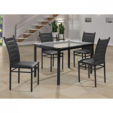 Imagem de Conjunto Sala de Jantar Mesa Tampo de Vidro 80cmx120cm 4 Cadeiras Ivete Siena Móveis Preto