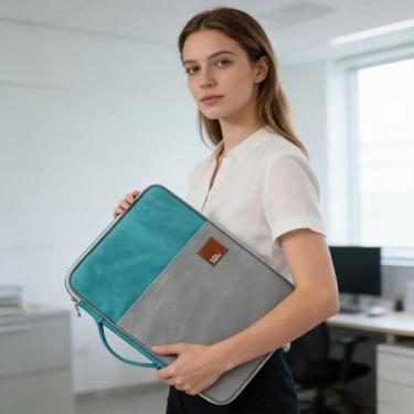Imagem de Porta-arquivos de negócios à prova d'água organizador de equipamentos de viagem A4 bolsas de documentos portfólio bolsa de acessórios eletrônicos verde cinza