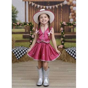 Imagem de Conjunto Country Rosa Fantasia Infantil da Barbie Boiadeira Pink para 