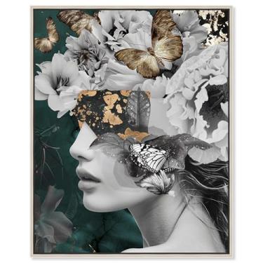 Imagem de Art Remedy Arte de parede em tela glamourosa de borboletas douradas escondidas em ouro esmeralda, moldura flutuante, 51 x 61 cm