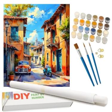 Imagem de Kit de pintura vintage com números para adultos – Pintura clássica de carros e scooters em tela enrolada 40,6 x 50,8 cm, conjunto de tinta acrílica para iniciantes, arte para decoração de casa ou