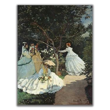Imagem de Arte de parede em tela de Claude Monet - Pôster Mulher no Jardim - Pintura de arte impressionista Paisagem natural e pinturas de retrato e impressões de decoração de parede de estética de sala sem