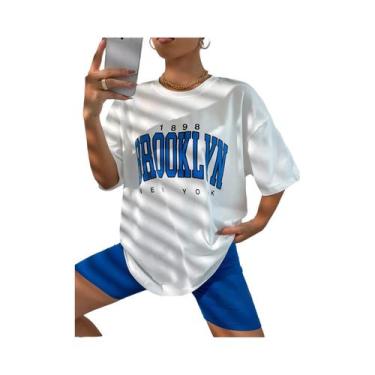 Imagem de Camisetas Vintage Oversize Femininas De Brooklyn Nova York Com Manga C