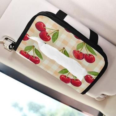 Imagem de SEHANY Lindo porta-lenços de papel de carro cereja rosa, caixa de lenços de carro, viseira solar, porta-guardanapos retangular, dispensador de máscara de carro, caixa de lenços para veículos