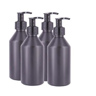 Imagem de MOXMAR Pacote com 4 frascos de PEAD com bomba de creme + 2 funis e etiquetas - Frascos dispensadores de plástico recarregáveis para loção e cuidados pessoais, Garrafa preta + bomba preta, 8.5 fl oz.
