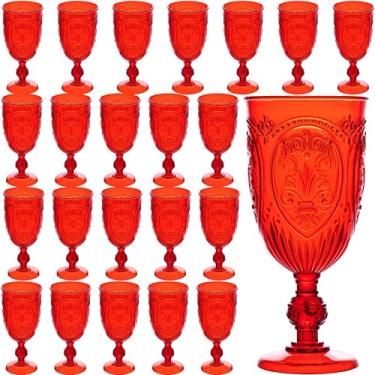 Imagem de Copos de vinho de plástico, 24 peças, taças de plástico, 212,6 g, colorido, retrô, em relevo, copos de coquetel vintage com haste para beber taças de água para casamento, suprimentos de festa para