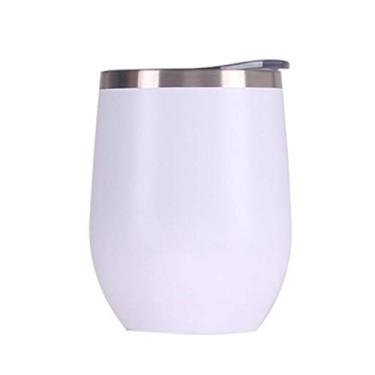 Imagem de Gteller Copo de vinho de aço inoxidável de 340 g com tampa, caneca de viagem com isolamento de parede dupla, perfeita para vinho, café, bebidas, champanhe, coquetéis (branco)