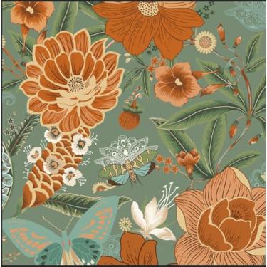 Imagem de Tyrot Tapete de sala de estar com borboleta botânica floral verde sálvia 9 x 1,5 m