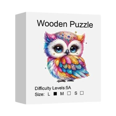 Imagem de Quebra-Cabeça De Madeira De Coruja Com Pedras Preciosas Arco-Íris Para