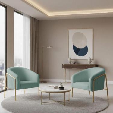 Imagem de Poltrona Sala Decorativa Kit 2 Stella Base Alta Tubo Dourado Veludo Co