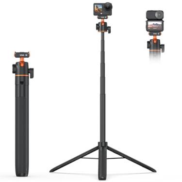 Imagem de VRIG Tripé de bastão de selfie para câmera de ação de 139.7 cm para DJI Osmo Action 6/Osmo Nano, adaptador magnético de liberação rápida de dupla direção, cabeça esférica de 360° e suporte de sapata