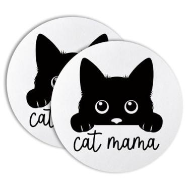 Imagem de Vgrti Conjunto de 2 porta-copos para copos Cat Mama Drink Coaster para decoração de mesa de escritório, presentes de mães de gatos, amantes de gatos fofos para mulheres, homens, colegas de trabalho