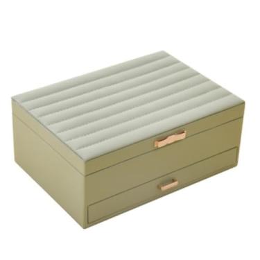 Imagem de Caixa de joias portátil de camada dupla - Organizador de estilo europeu para anéis, brincos, colares - Estojo de armazenamento de mão elegante para viagens e uso doméstico