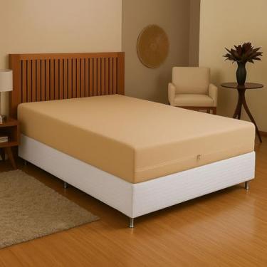 Imagem de Capa Para Colchão Casal 138x188cm JGM com Zíper Malha Gel Premium | Proteção Antialérgica, Conforto e Alta Durabilidade (Bege)