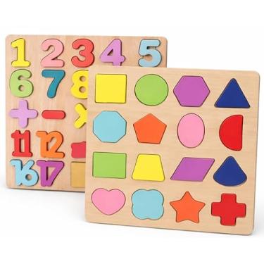 Imagem de Kit 2 Quebra-Cabeça de Madeira 3d Brinquedo Educativo e Pedagógico Forma Numeros E Sinais Linha Premium M5 Armarinhos