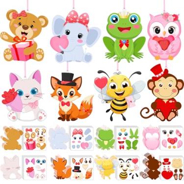 Imagem de Gueevin 48 Sets DIY Animal Valentines Crafts for Kids Valentines Day Crafts Gifts Make Your Own Animal Stickers Hanging Ornaments Kits for Home Classroom Activities