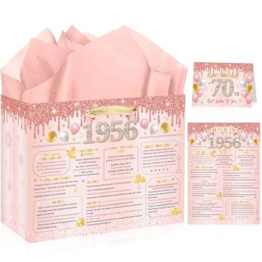 Imagem de MOIZYNG Sacos de presente de aniversário de 50 anos para mulheres, ouro rosa rosa em 1976, sacos de embrulho para presente com alças, papel de seda e cartão comemorativo para decorações de aniversário
