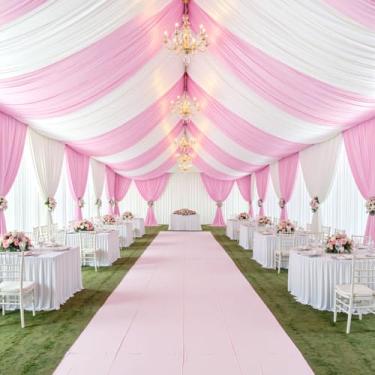 Imagem de Cortinas de teto rosa de 3,5 m × 10 m para festas de casamento, 2 painéis, cortina de teto extra alta de 5 × 40 pés para tenda coberta, sem rugas, elegante cortina de tecido de poliéster para grandes