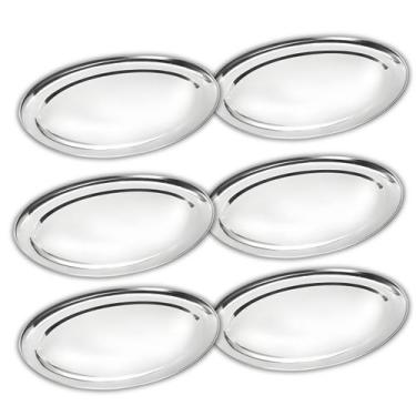 Imagem de Kit 6 Travessas Oval Rasa Aço Inox 22cm Para Servir Alimentos Porções 