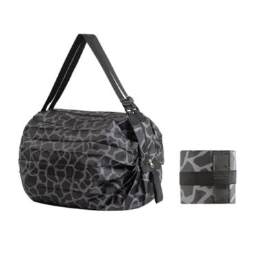 Imagem de Bolsa de compras dobrável, impermeável, bolsa de armazenamento portátil, estilo japonês, sacola de grande capacidade, bolsa de armazenamento de viagem extragrande, estampa de leopardo preto.