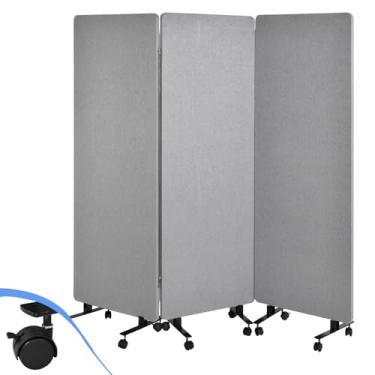 Imagem de Divisória de sala portátil à prova de som sobre rodas - Divisória temporária acústica de 3 painéis de 193 cm para casa, escritório, hospital e biblioteca - Solução de redução de ruído cinza escuro