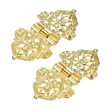 Imagem de Dobradiças de porta 2 peças 5328 mm liga de zinco flor oca dobradiças decorativas metal móveis dobradiças dobradiças de porta de armário dobradiças para joias caixa de madeira (cor: Ouro)