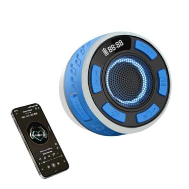 Imagem de Tangxi Alto-falante Bluetooth para Chuveiro Com Som Estéreo HD 360 °, Alto-falante Sem Fio à Prova D'água IPX6 Com Luzes RGB, Ventosa e Microfone, Display LED Pequeno Rádio para (Azul)