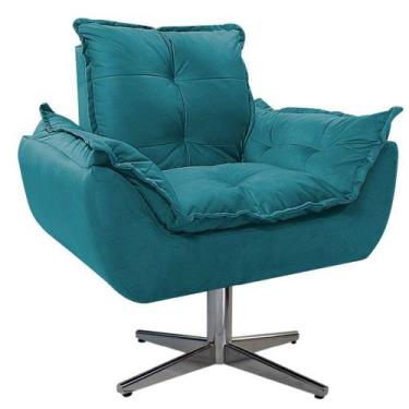 Imagem de Poltrona Opala Base Giratória de Metal Suede Azul Turquesa - Doce Sonh