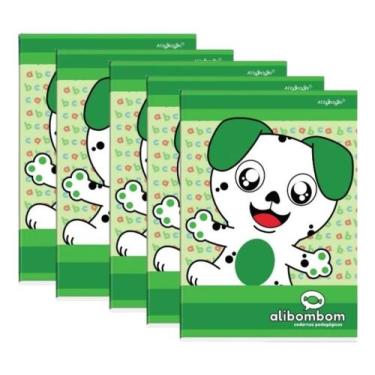 Imagem de Kit 5 Caderno Brochurão Alibombom 123 80 Folhas Verde CD - ALIBOBOM
