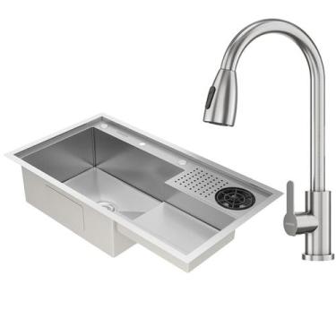 Imagem de Kit Cuba Gourmet Veneza Aço Inox 304 e Torneira Gourmet Roma Aço Inox 