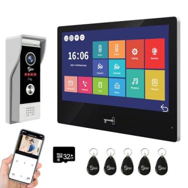 Imagem de Sistema de intercomunicação de vídeo porteiro com fio, monitor de toque WiFi de 10 polegadas com câmera de campainha 1080p, desbloqueio de cartão RFID para casa Tuya, 32G